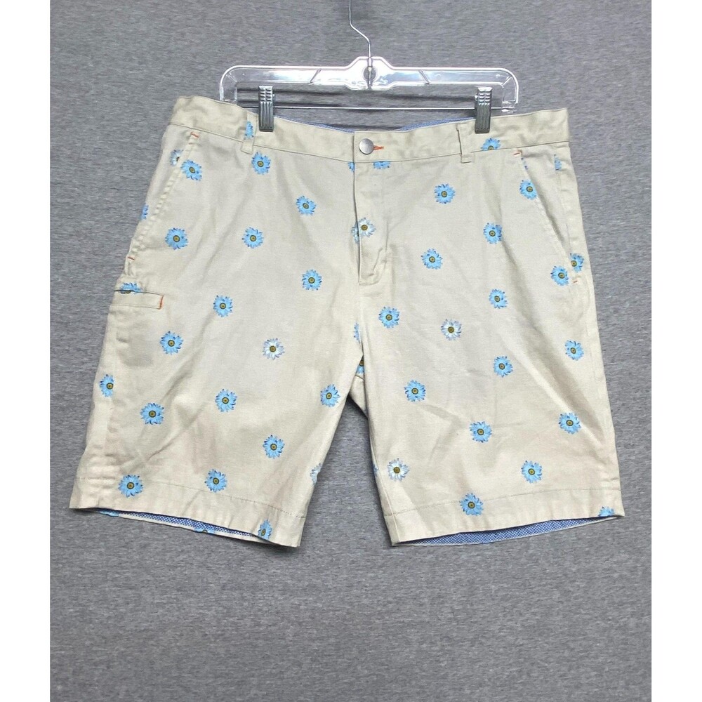 Tallia Sport Shorts Mens 38 Beige Chino 8" Leg Floral Blue Daisy Preppy Golf